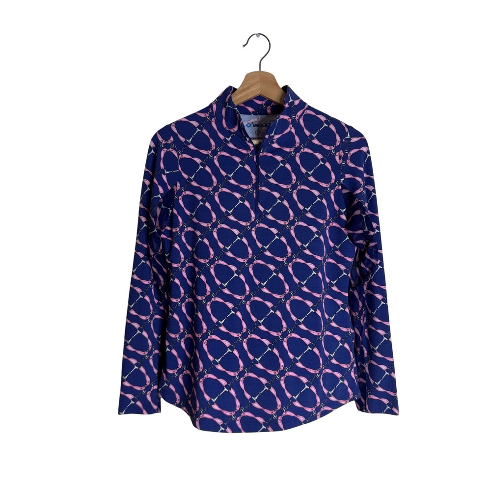 IBKÜL Women's Long Sleeve Mock Neck Equestrian Sun Shirt Blue Pink Size S